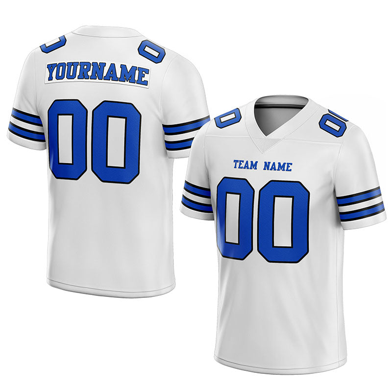 customized authentic football jersey white blue-black mesh