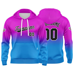 Sudadera con capucha personalizada con degradado para hombre-mujer-niña o niño Estampa tu logotipo-nombre o número en rosa-morado y azul