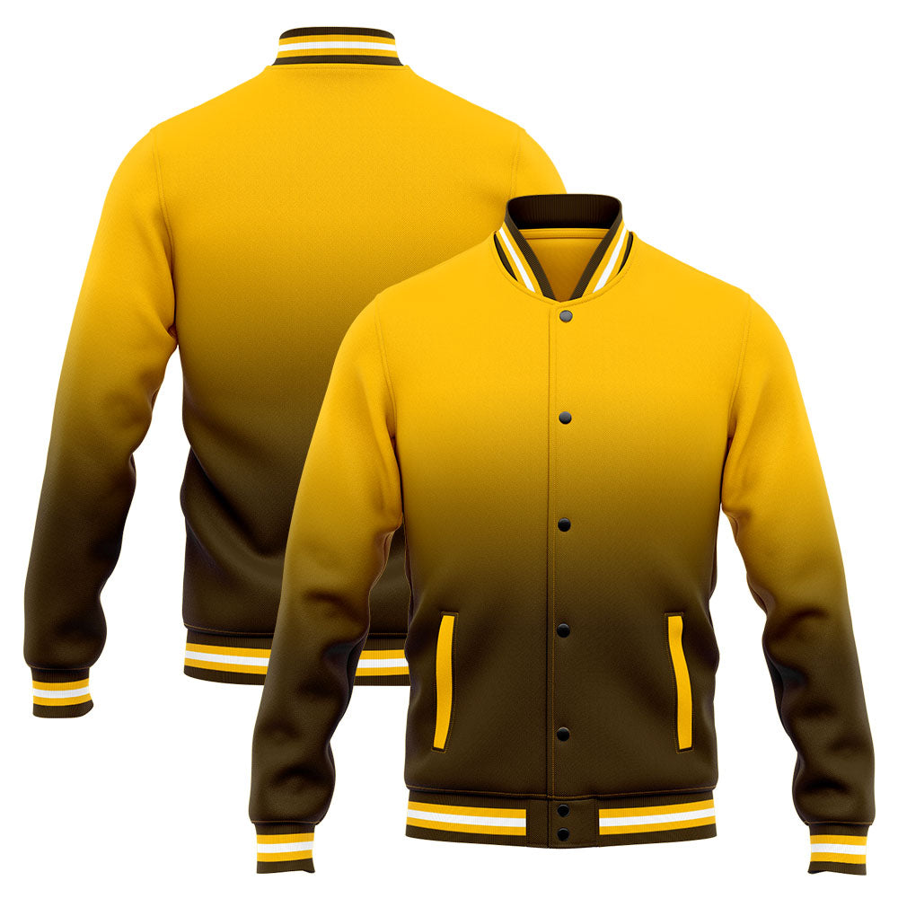 Chaqueta universitaria personalizada estilo Letterman para hombres-mujeres y jóvenes-color marrón y amarillo