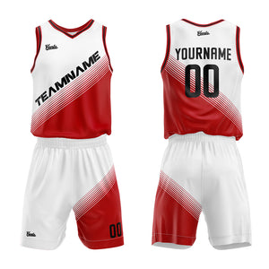 Uniforme de baloncesto personalizado blanco y rojo con tu logotipo-nombre y número impresos