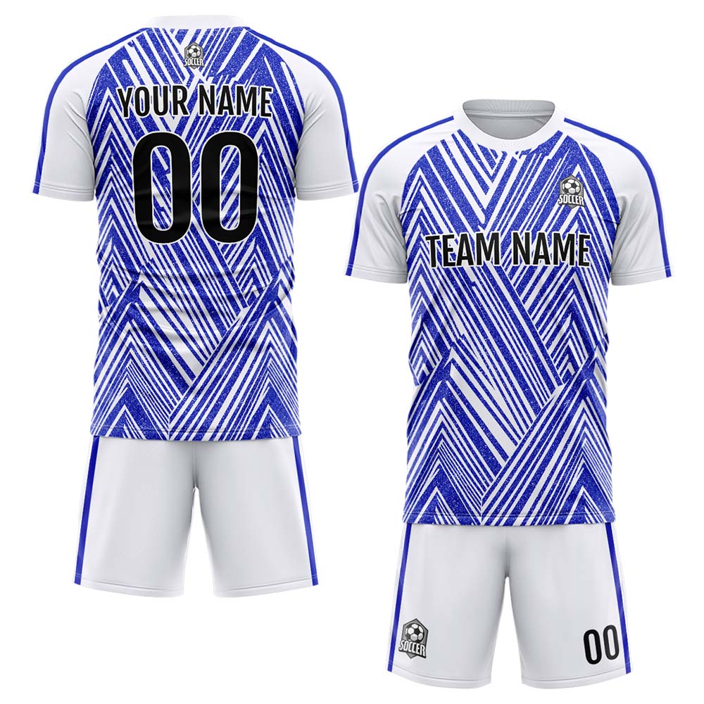 Conjunto personalizado de uniforme de fútbol para niños y adultos: camiseta azul marino y blanca