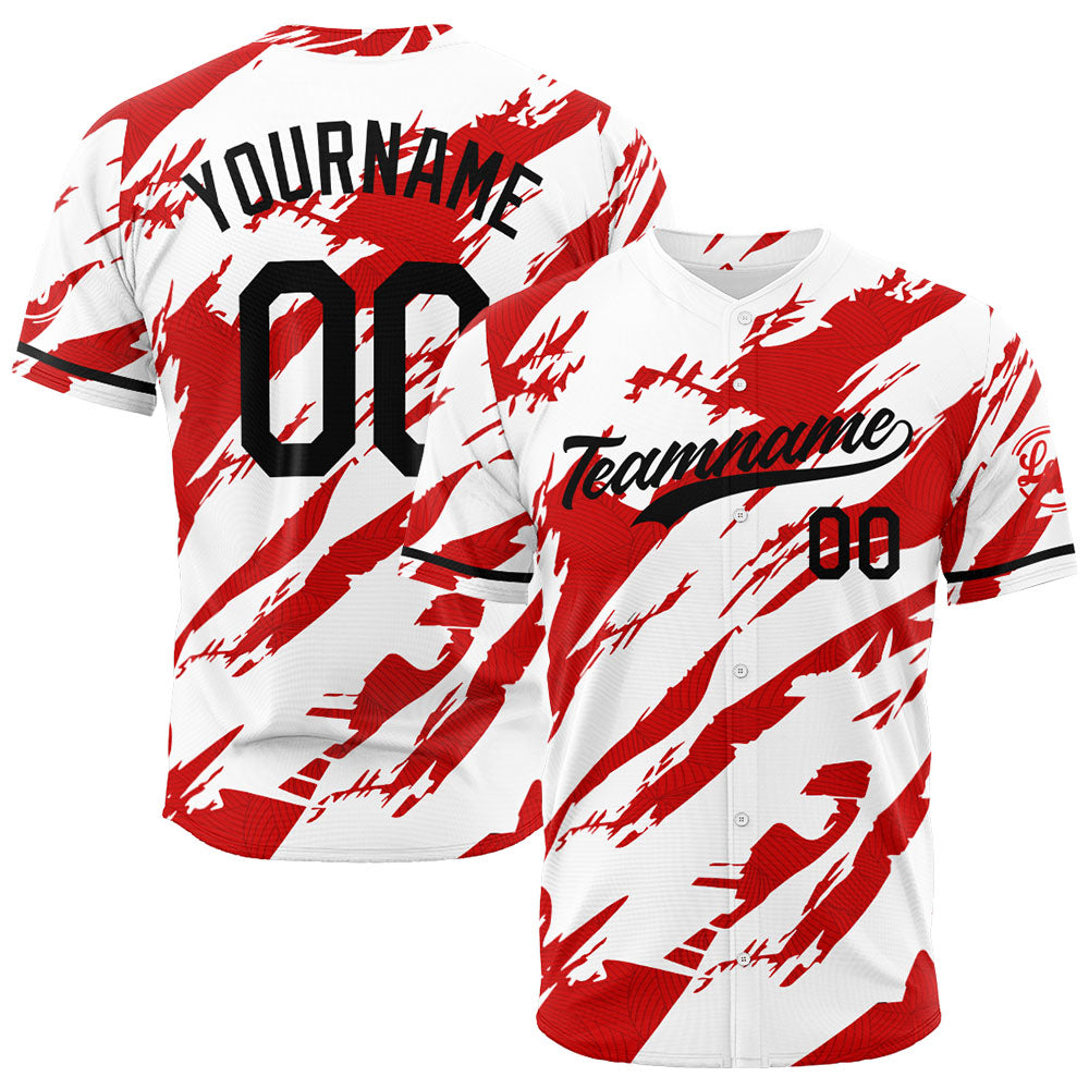 Camiseta de béisbol con dise?o personalizado estampado a todo color rojo y blanco