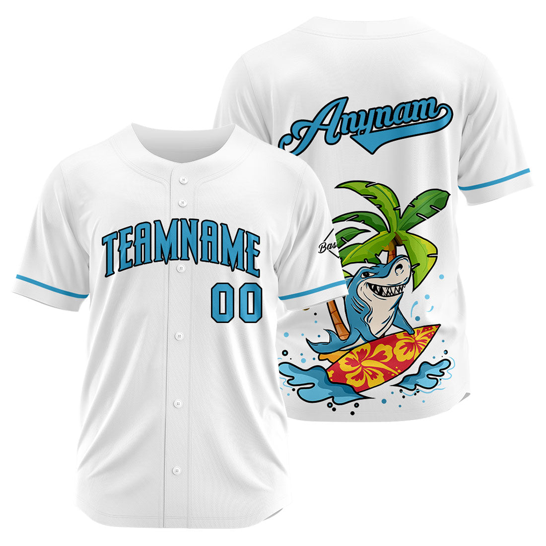 Uniformes de béisbol personalizados Surfing Shark-White de alta calidad para adultos y niños & optimizados para el rendimiento