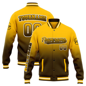 Chaqueta universitaria personalizada estilo Letterman para hombres-mujeres y jóvenes-color marrón y amarillo