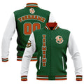 Chaquetas universitarias impermeables personalizadas en verde-blanco y naranja con nombre-número y logotipo bordados