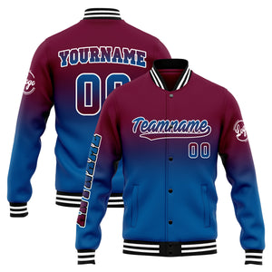 Chaqueta universitaria personalizada estilo Letterman para hombres-mujeres y jóvenes-color burdeos y azul