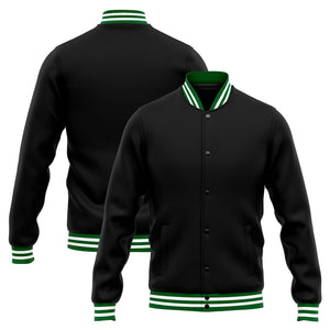 Chaqueta universitaria personalizada estilo Letterman para hombres-mujeres y jóvenes en verde-negro y blanco