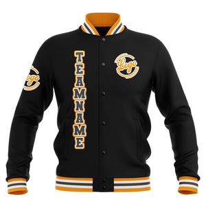 Chaquetas universitarias impermeables personalizadas en negro-amarillo y gris con nombre-número y logotipo bordados