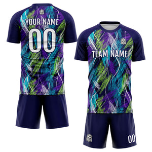 Conjunto personalizado de camiseta de uniforme morado y azul claro para niños y adultos