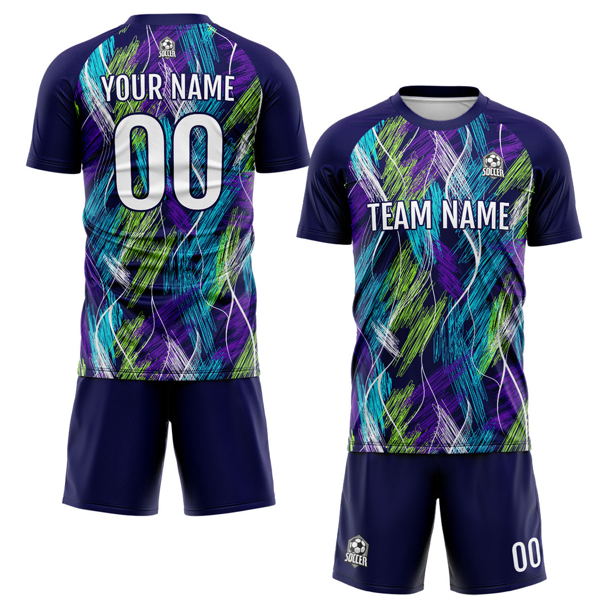 Conjunto personalizado de camiseta de uniforme morado y azul claro para niños y adultos