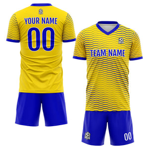 Uniforme de fútbol personalizado para niños y adultos & conjunto personalizado & camiseta amarilla y azul marino