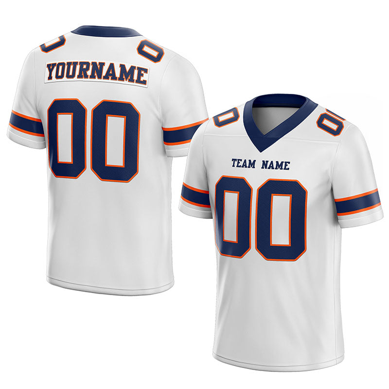 customized  authentic football jersey white navy -orange mesh