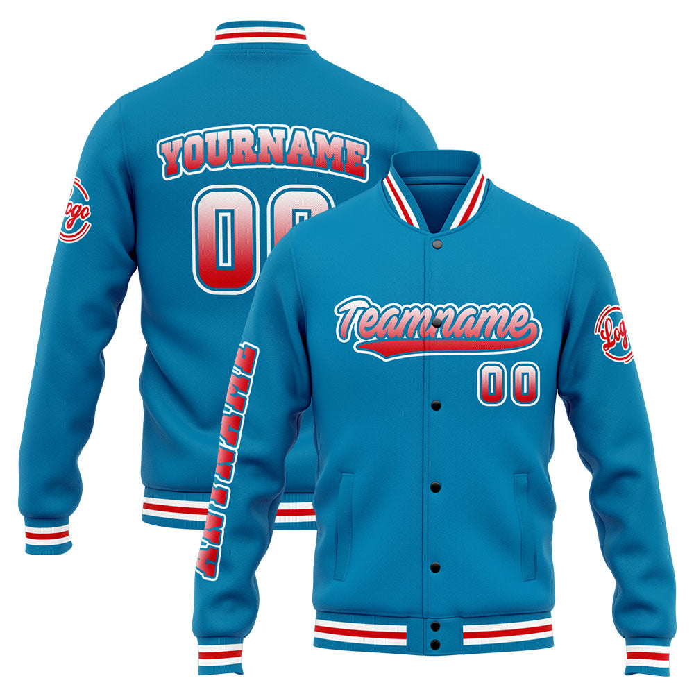Chaqueta universitaria personalizada estilo Letterman para hombres-mujeres y jóvenes-color azul y rojo