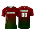 Conjunto personalizado de camiseta de uniforme rojo y verde para niños y adultos