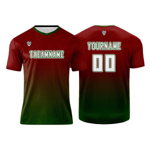 Conjunto personalizado de camiseta de uniforme rojo y verde para niños y adultos