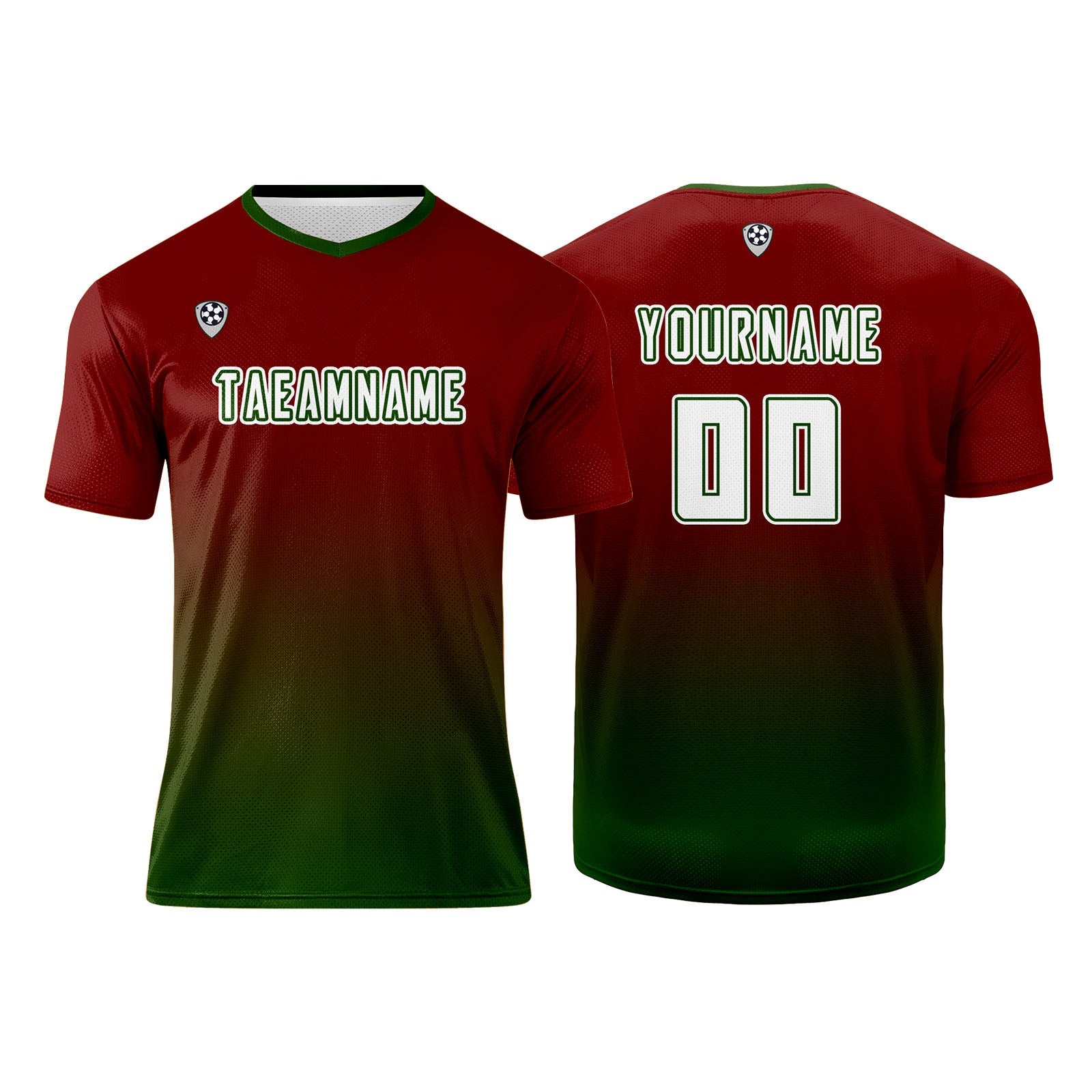 Conjunto personalizado de camiseta de uniforme rojo y verde para niños y adultos