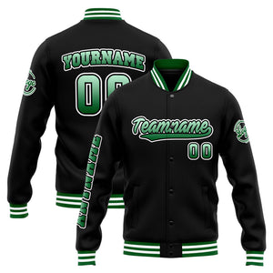 Chaqueta universitaria personalizada estilo Letterman para hombres-mujeres y jóvenes en verde-negro y blanco