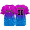 Dise?o personalizado de camiseta de béisbol con estampado completo en rosa morado y azul