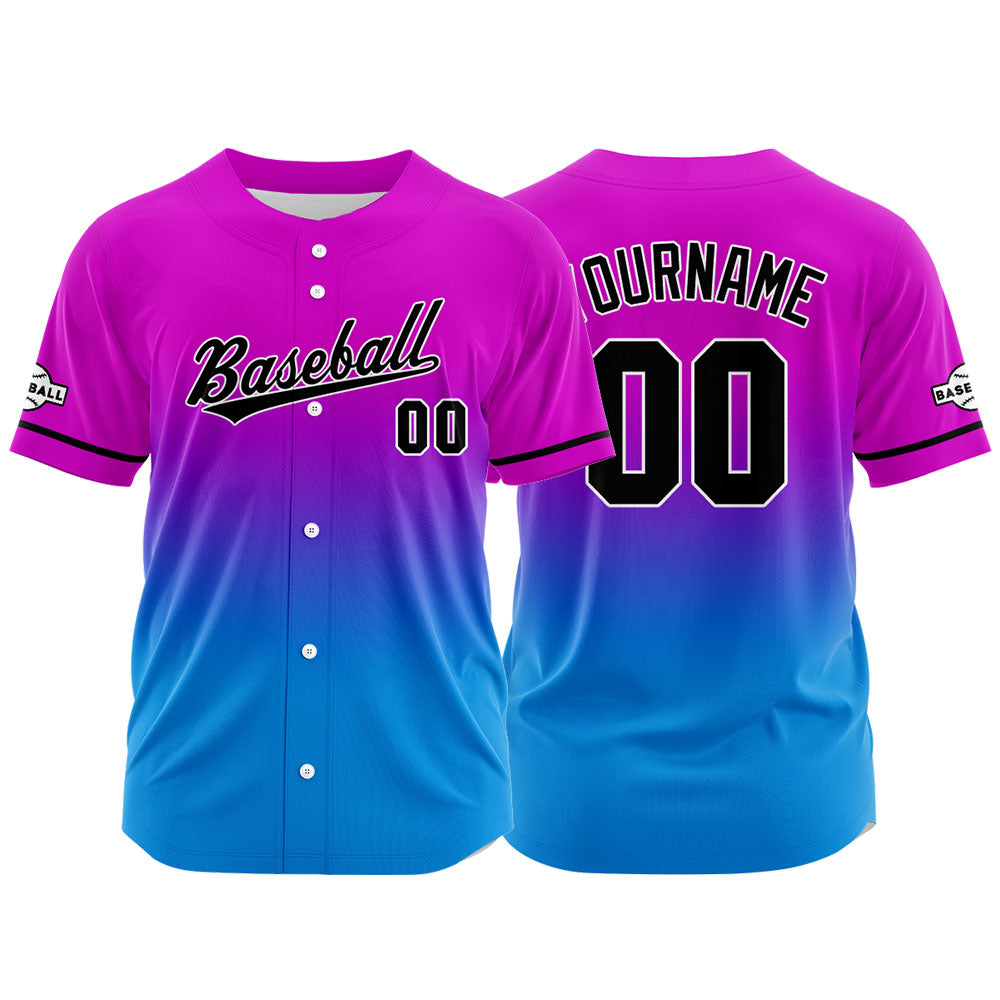Dise?o personalizado de camiseta de béisbol con estampado completo en rosa morado y azul