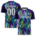 Conjunto personalizado de camiseta de uniforme morado y azul claro para niños y adultos