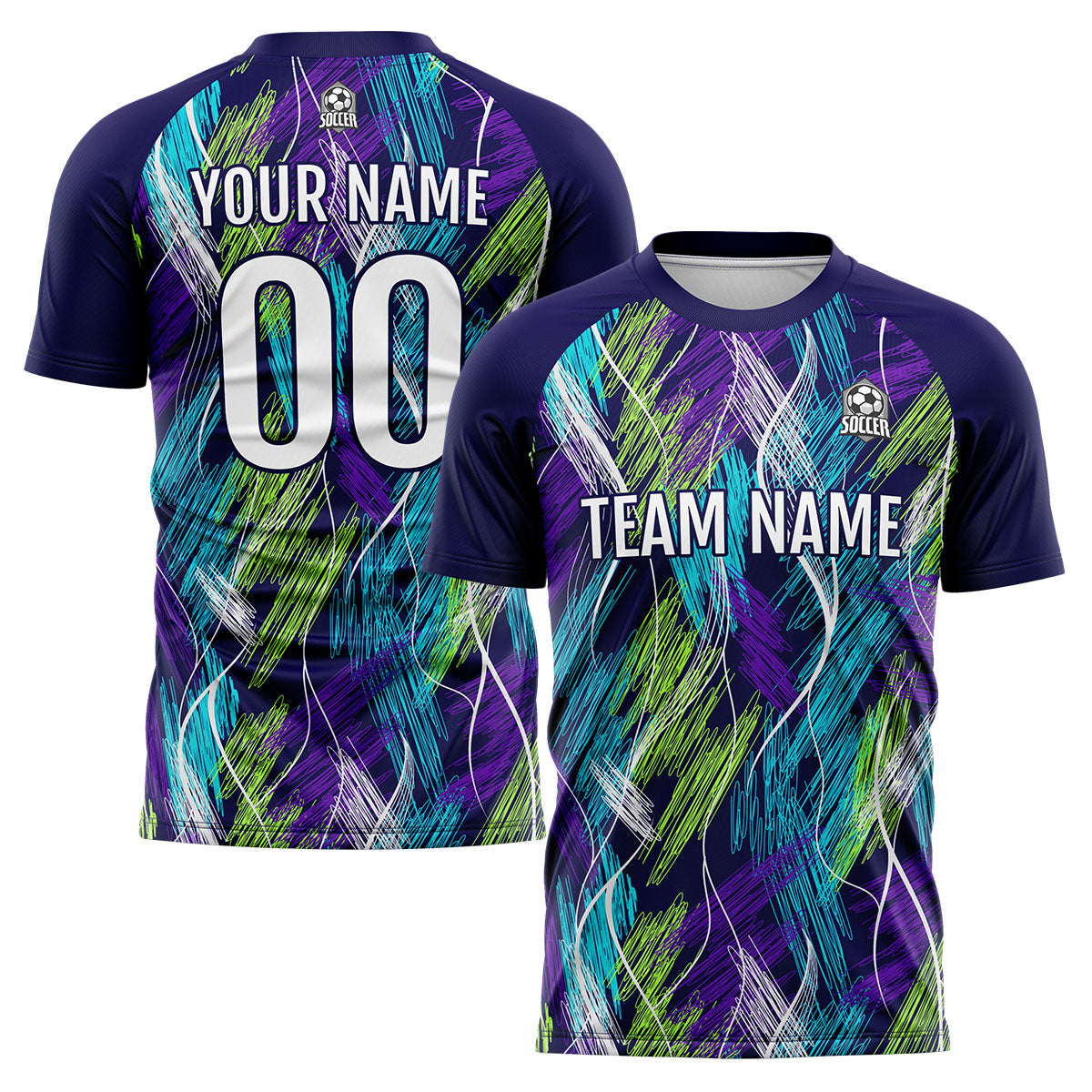 Conjunto personalizado de camiseta de uniforme morado y azul claro para niños y adultos