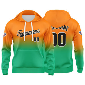 Sudadera con capucha personalizada con degradado para hombre-mujer-niña o niño Estampa tu logotipo-nombre o número en color naranja y verde