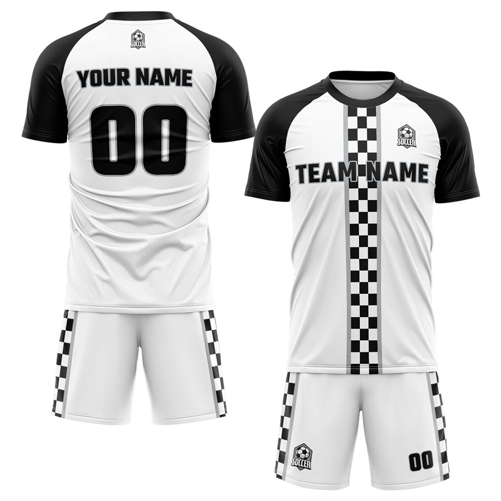 custom soccer set jersey kids adults personalized soccer white-black