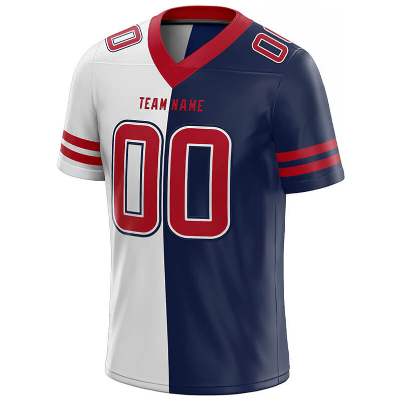custom authentic split fashion football jersey navy-white-red mesh