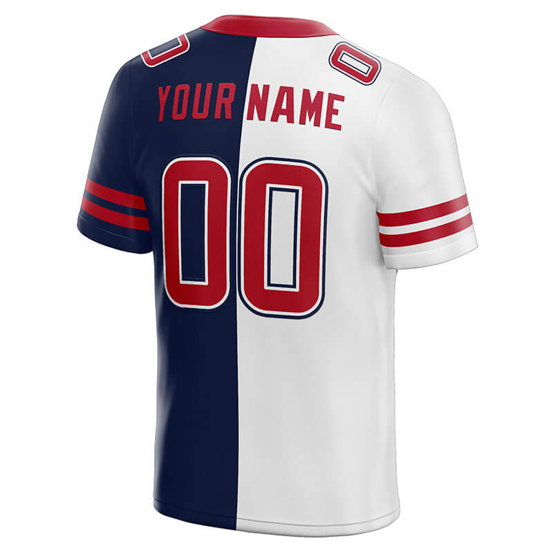 custom authentic split fashion football jersey navy-white-red mesh