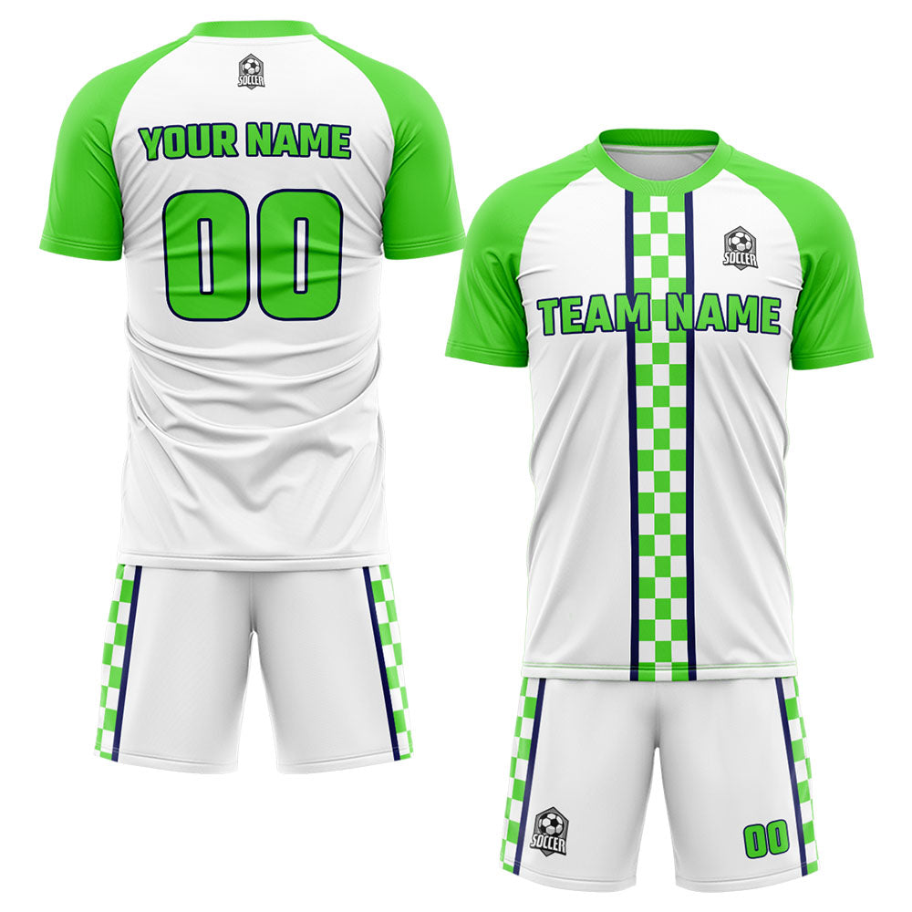 custom soccer set jersey kids adults personalized soccer white-green