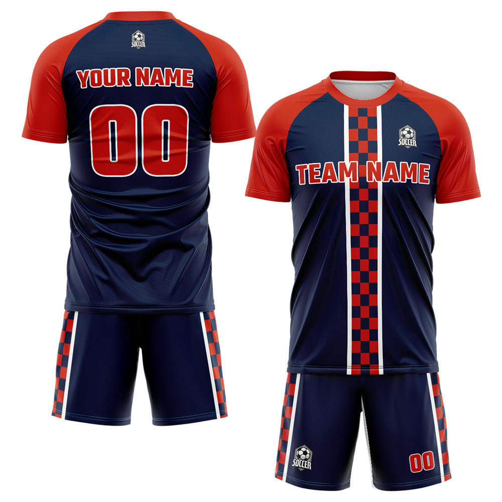 custom soccer set jersey kids adults personalized soccer navy-red