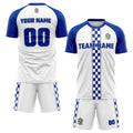 custom soccer set jersey kids adults personalized soccer white-blue