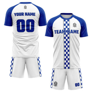 custom soccer set jersey kids adults personalized soccer white-blue
