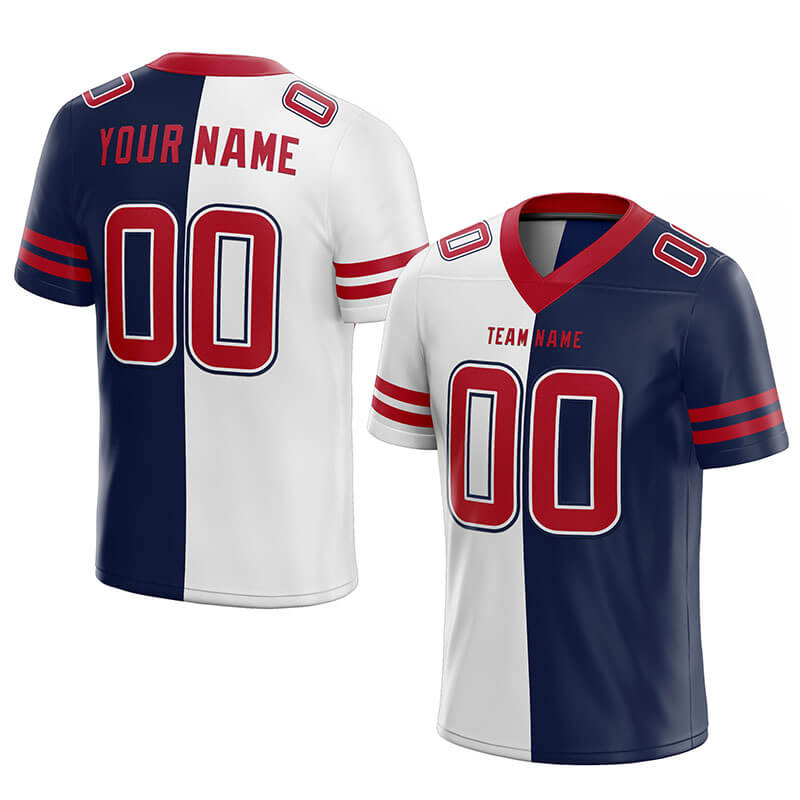 custom authentic split fashion football jersey navy-white-red mesh