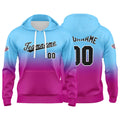 Sudadera con capucha personalizada con degradado para hombre-mujer-niña o niño Estampa tu logotipo-nombre o número en azul claro-rosa o morado