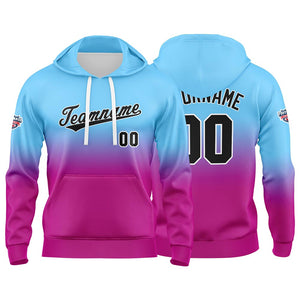 Sudadera con capucha personalizada con degradado para hombre-mujer-niña o niño Estampa tu logotipo-nombre o número en azul claro-rosa o morado