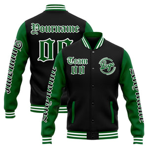 Chaqueta universitaria personalizada estilo Letterman para hombres-mujeres y jóvenes-color verde y negro