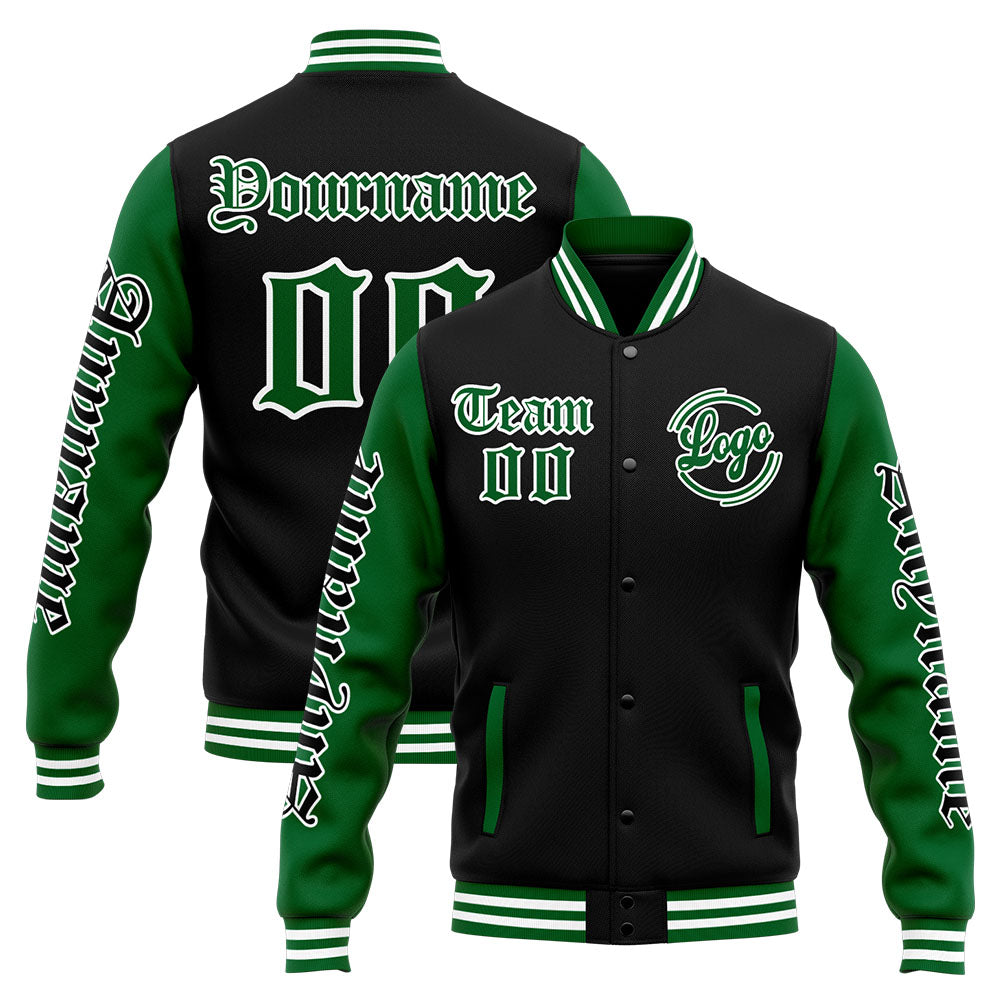 Chaqueta universitaria personalizada estilo Letterman para hombres-mujeres y jóvenes-color verde y negro
