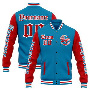 Chaqueta universitaria personalizada estilo Letterman para hombres-mujeres y jóvenes-color azul y rojo