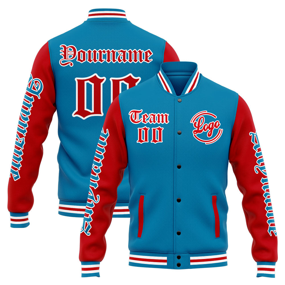 Chaqueta universitaria personalizada estilo Letterman para hombres-mujeres y jóvenes-color azul y rojo