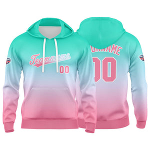 Sudadera con capucha personalizada con degradado para hombre-mujer-niña o niño Estampa tu logotipo-nombre o número en verde y rosa pálido