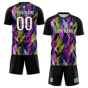 Conjunto personalizado de camiseta de uniforme negra y rosa para niños y adultos