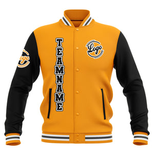 Chaquetas universitarias impermeables personalizadas en negro-amarillo y gris con nombre-número y logotipo bordados