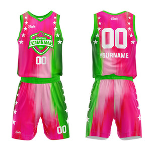 Uniforme de baloncesto personalizado Rainbow Rose Green con tu logotipo-nombre y número impresos