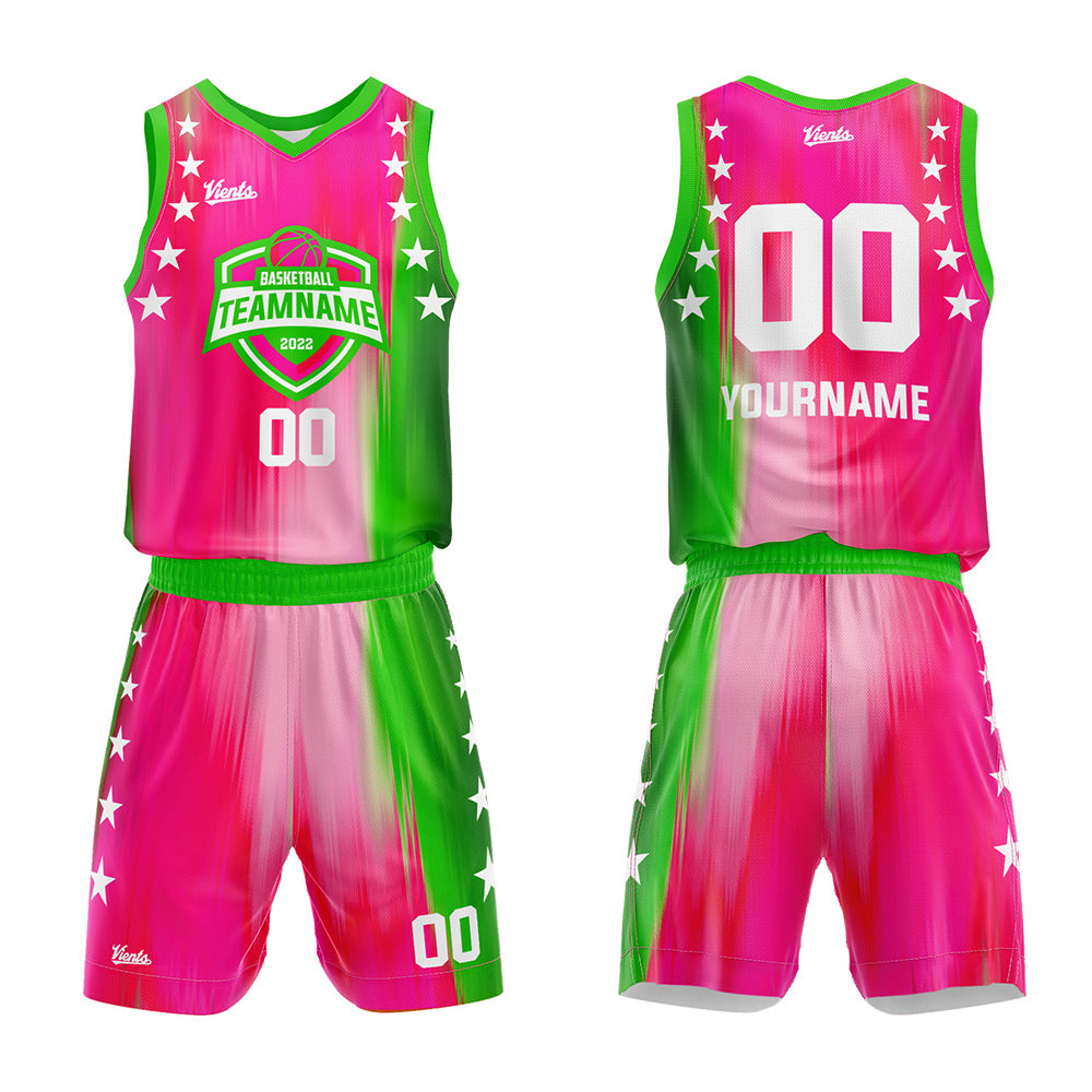 Uniforme de baloncesto personalizado Rainbow Rose Green con tu logotipo-nombre y número impresos