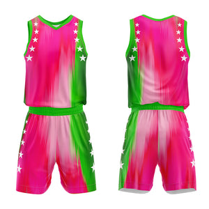 Uniforme de baloncesto personalizado Rainbow Rose Green con tu logotipo-nombre y número impresos