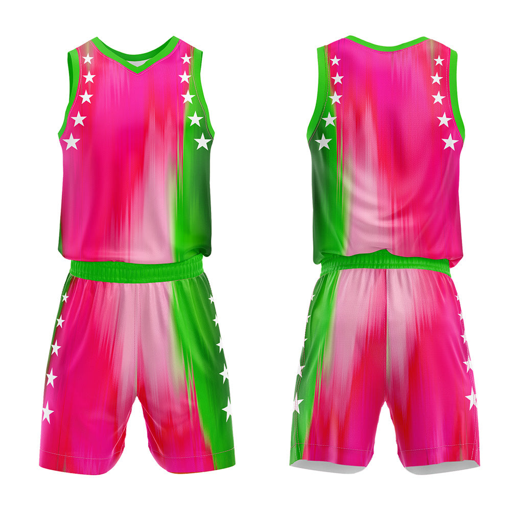 Uniforme de baloncesto personalizado Rainbow Rose Green con tu logotipo-nombre y número impresos