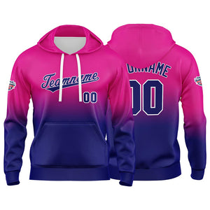 Sudadera con capucha personalizada con degradado para hombre-mujer-niña o niño Estampa tu logotipo-nombre o número Color fucsia y azul marino