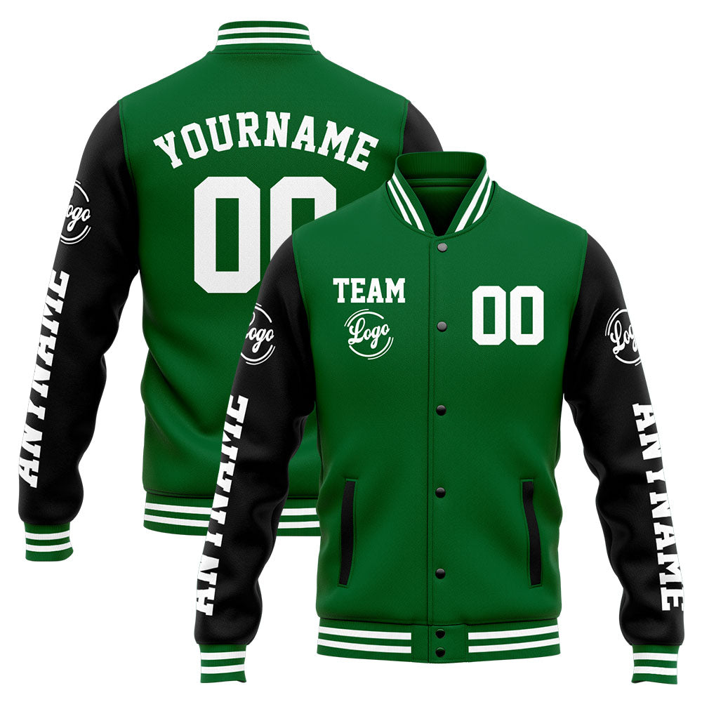 Chaqueta universitaria personalizada estilo Letterman para hombres-mujeres y jóvenes-color verde y negro