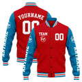 Chaqueta universitaria personalizada estilo Letterman para hombres-mujeres y jóvenes-color azul y rojo
